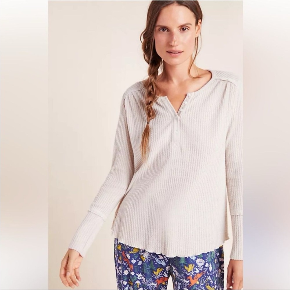 Anthropologie Elisabeth Waffle Knit Henley Top Blush Pink light beige - Medium